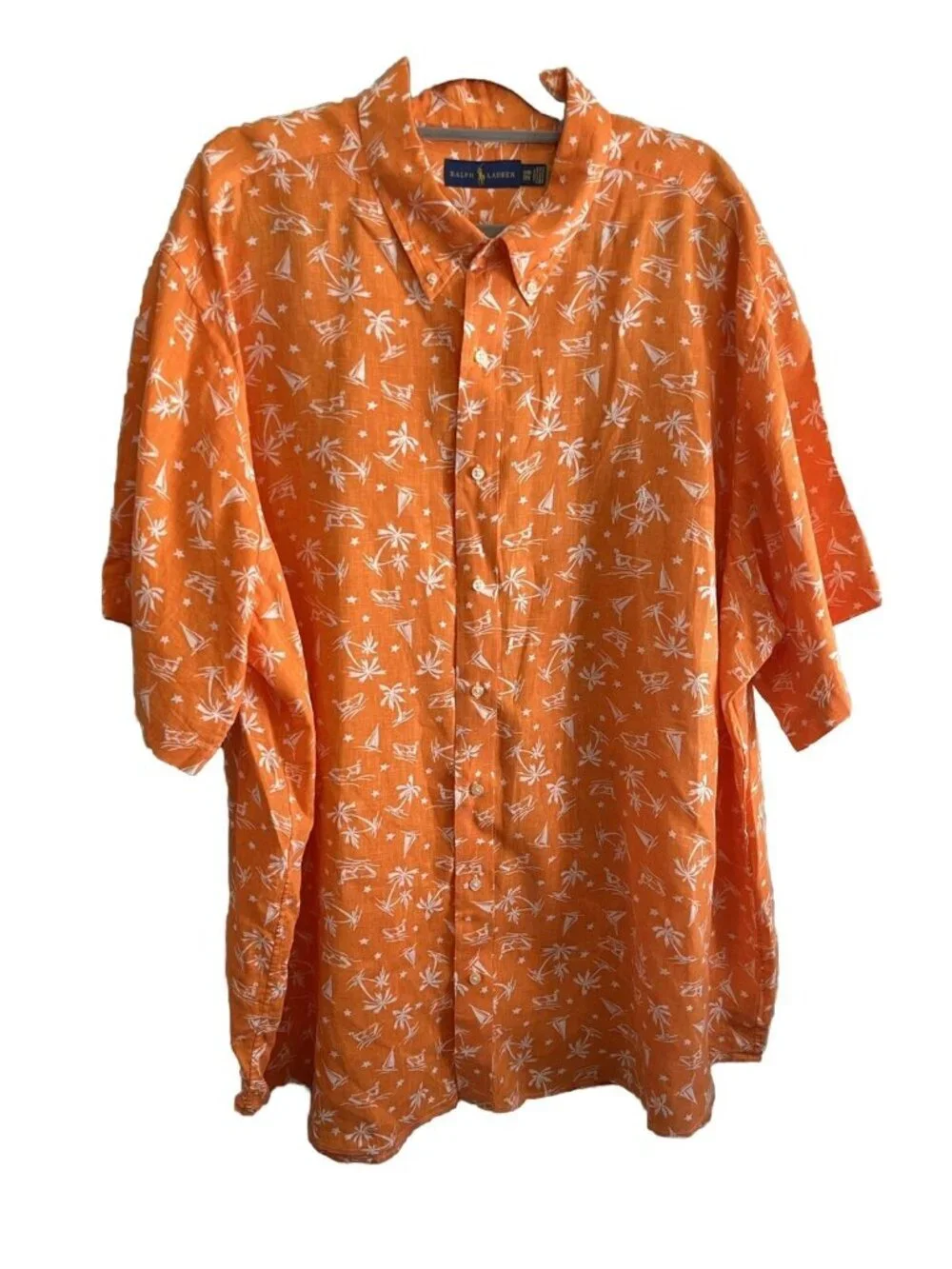 Polo Ralph Lauren Linen Tropical Button Down orange Shirt Men 3XB
